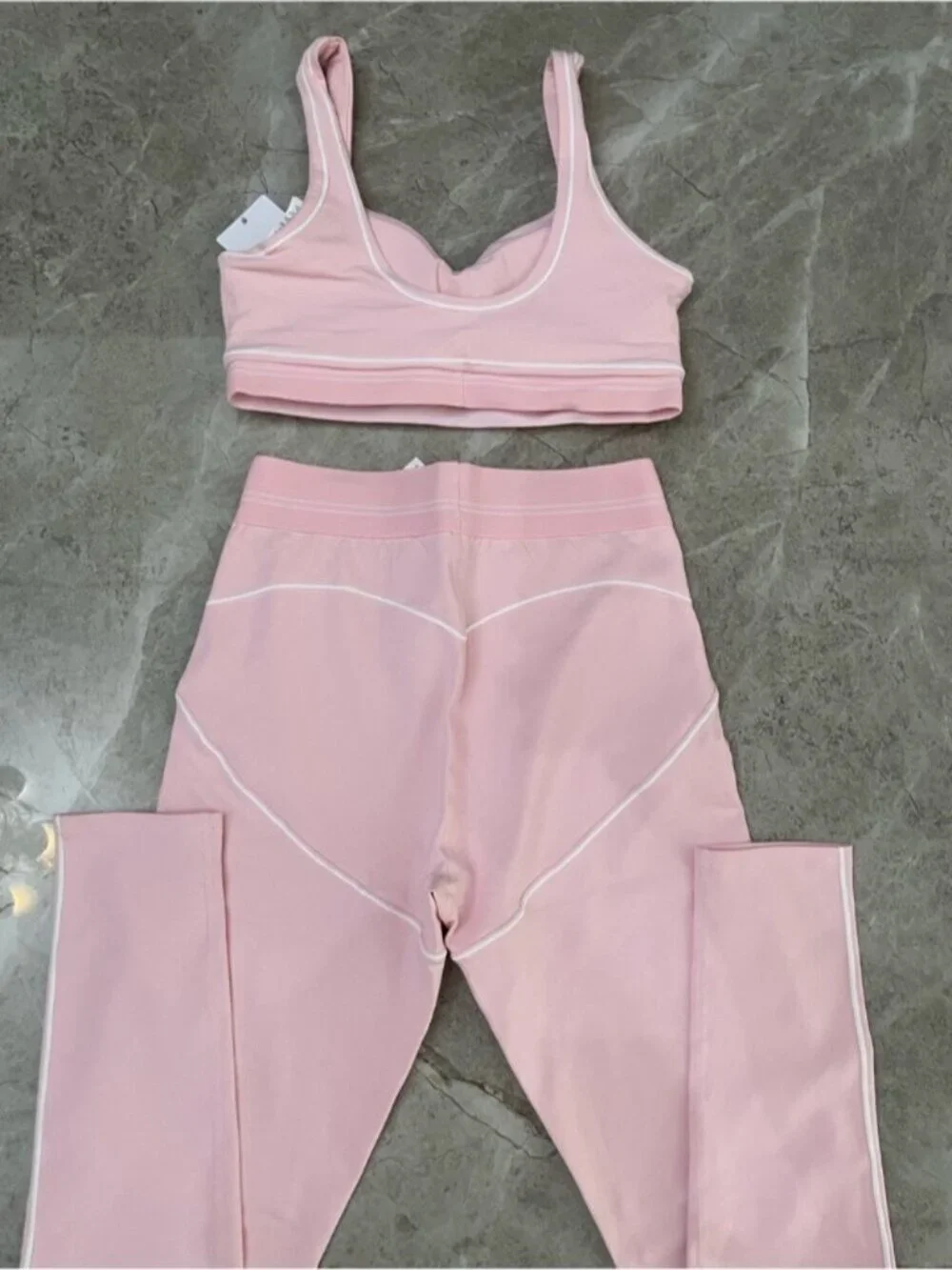 ALO Yoga Soft Pink Leggings and Bra Set